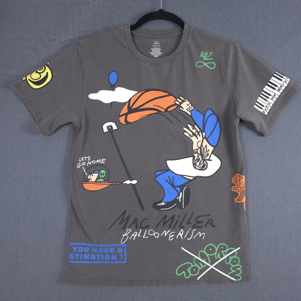 Mac Miller Balloonerism T-Shirt Size Large Gray All Over Print Official Merch